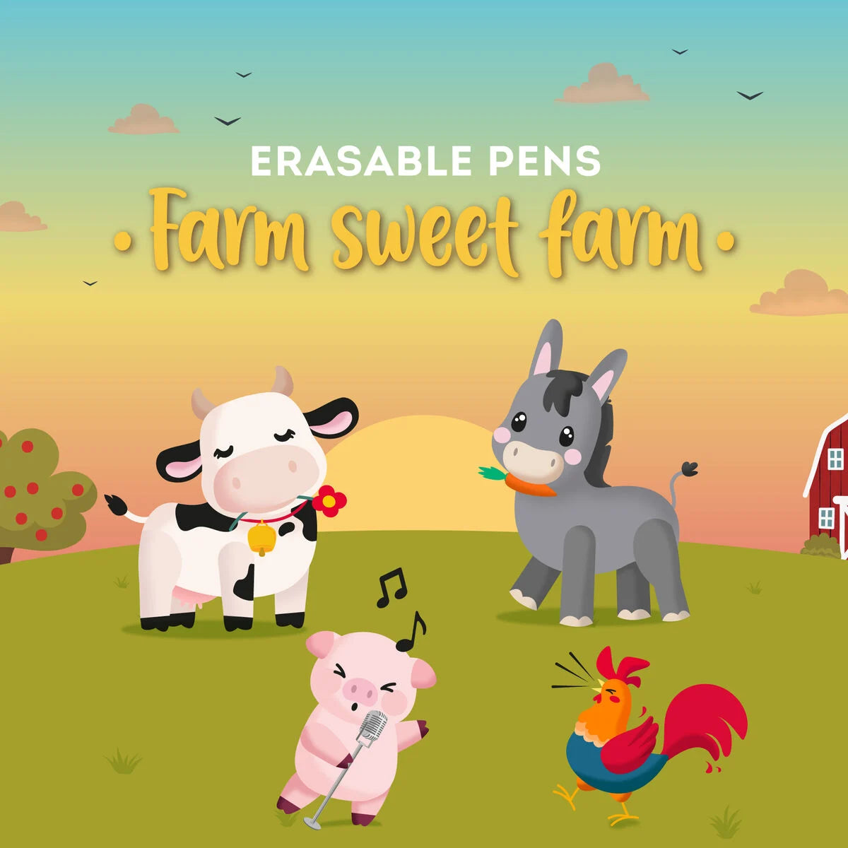 Set de 4 stylos à encre gel effaçable Farm Sweet Farm - Legami