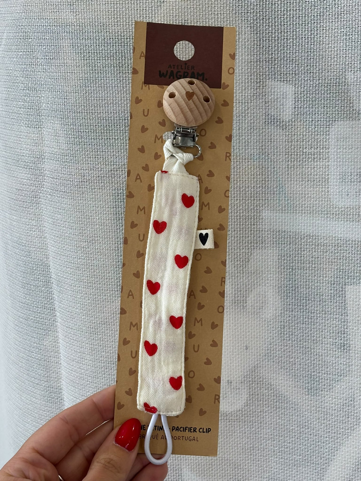 Attache tétine tissu - coeur rouge