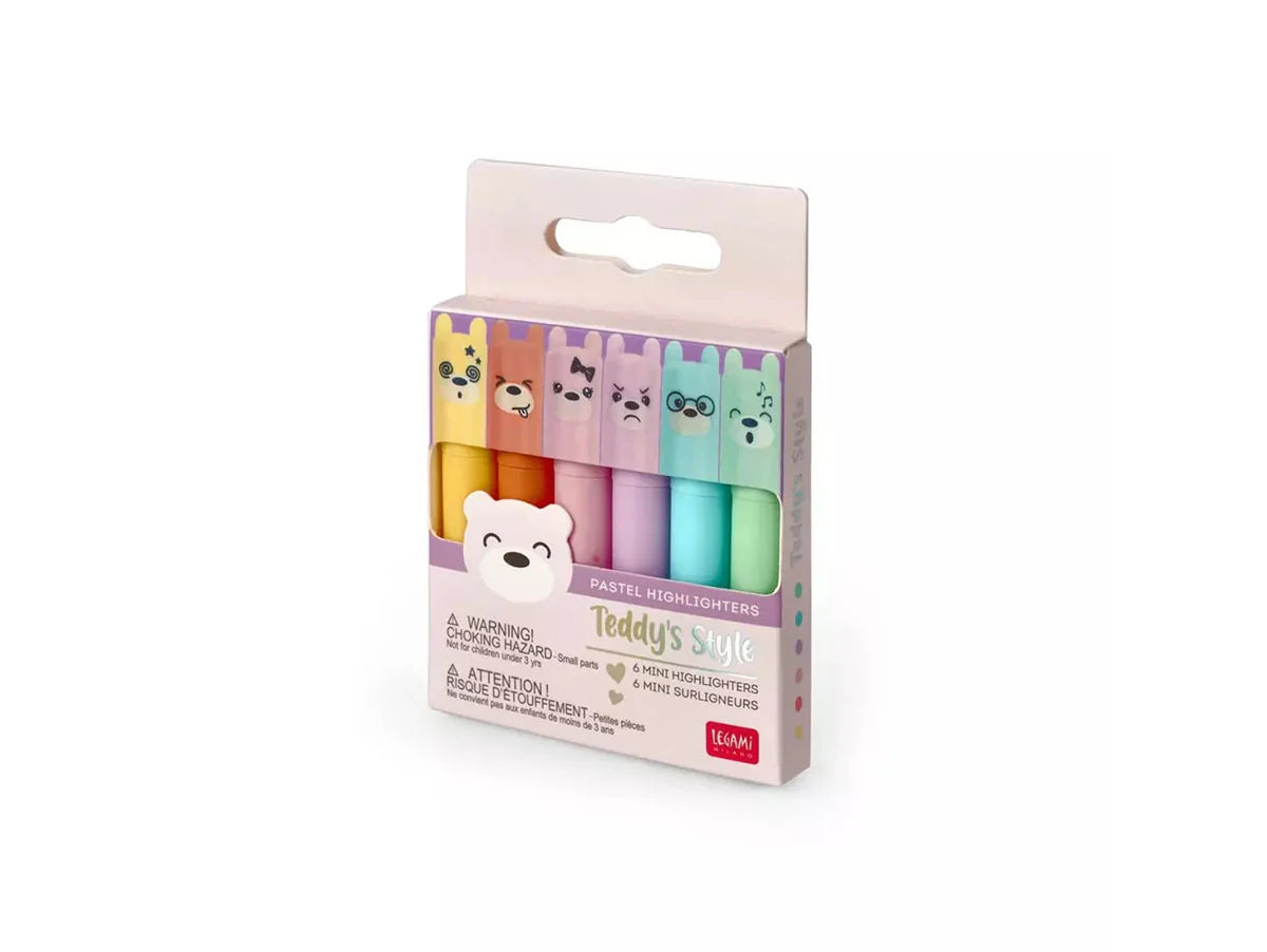 Set de 6 mini surligneurs Teddy Style Pastel - Legami