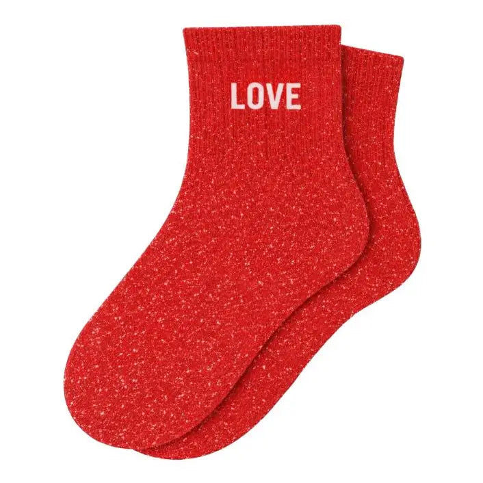 Chaussettes à paillettes - love rouge