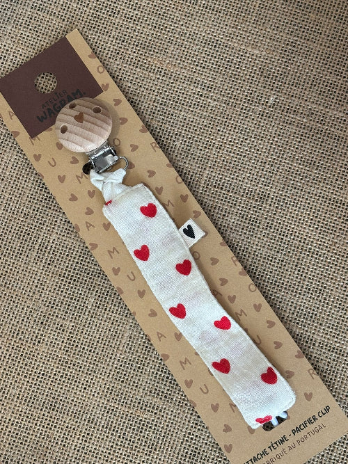 Attache tétine tissu - coeur rouge