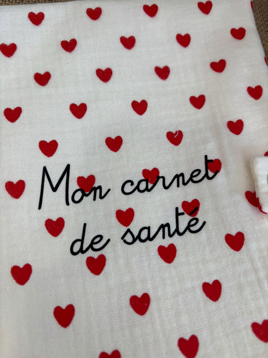 Protège carnet de santé - coeur rouge
