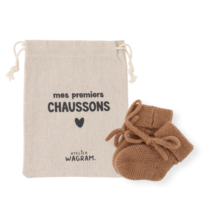 Chaussons mérinos - caramel 0-1 mois