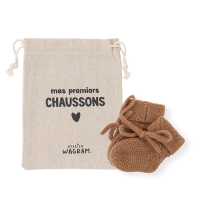 Chaussons mérinos - caramel 0-1 mois