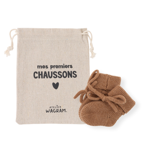 Chaussons mérinos - caramel 0-1 mois