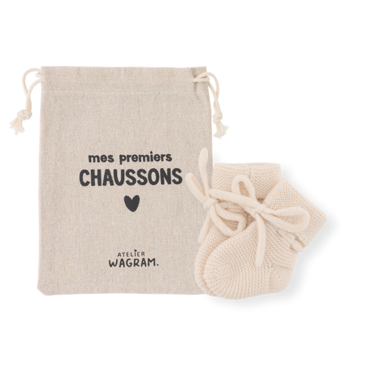 Chaussons mérinos crème 3-6 mois