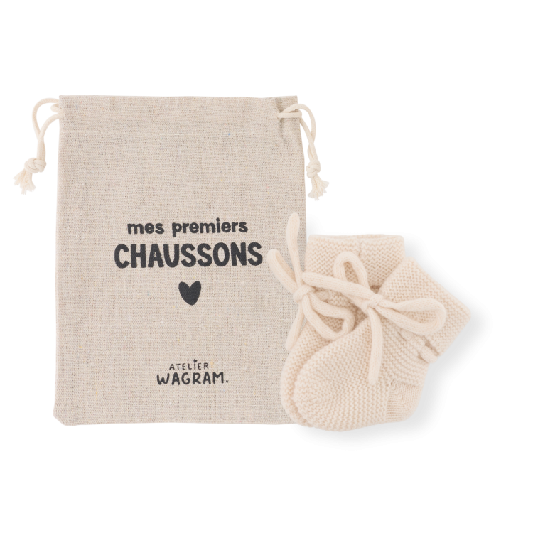 Chaussons mérinos - crème 0-1 mois