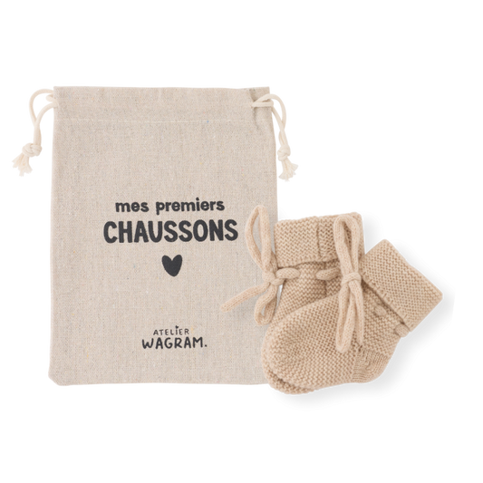 Chaussons mérinos - sable 3-6 mois