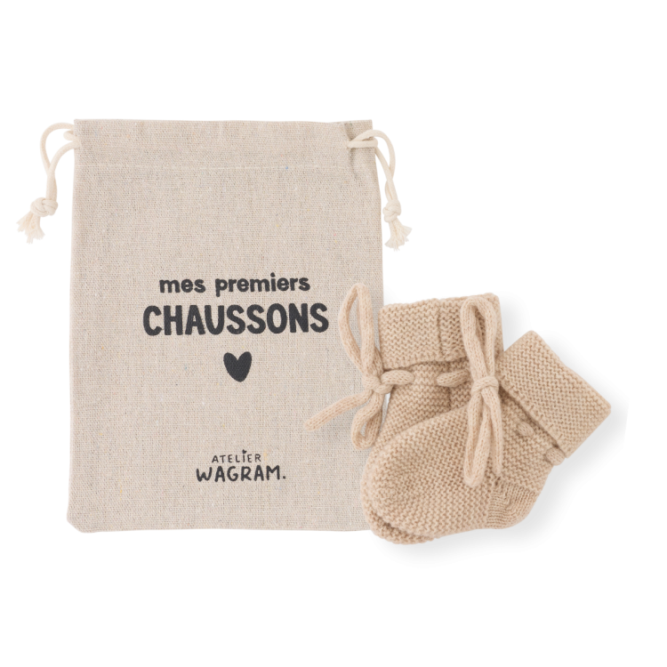 Chaussons mérinos - sable 0-1 mois