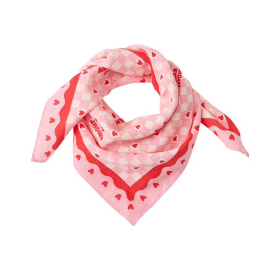 Foulard 50x50 - fond rose damier rouge