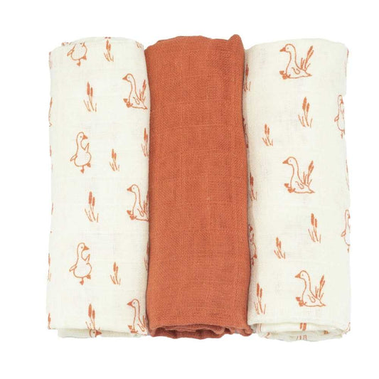Lot de 3 langes - oie terracotta